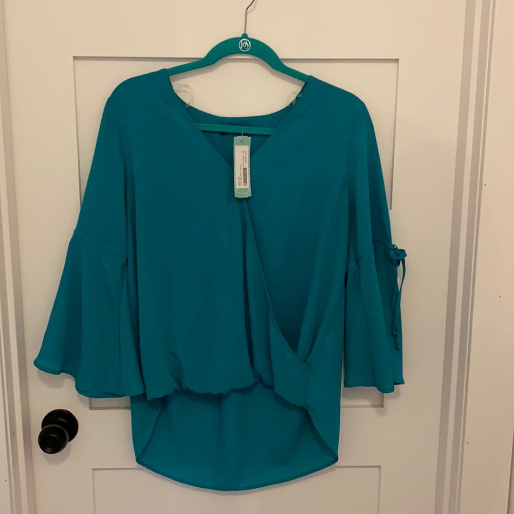 West Kei Radia Bell Sleeve Blouse Teal Green Med
